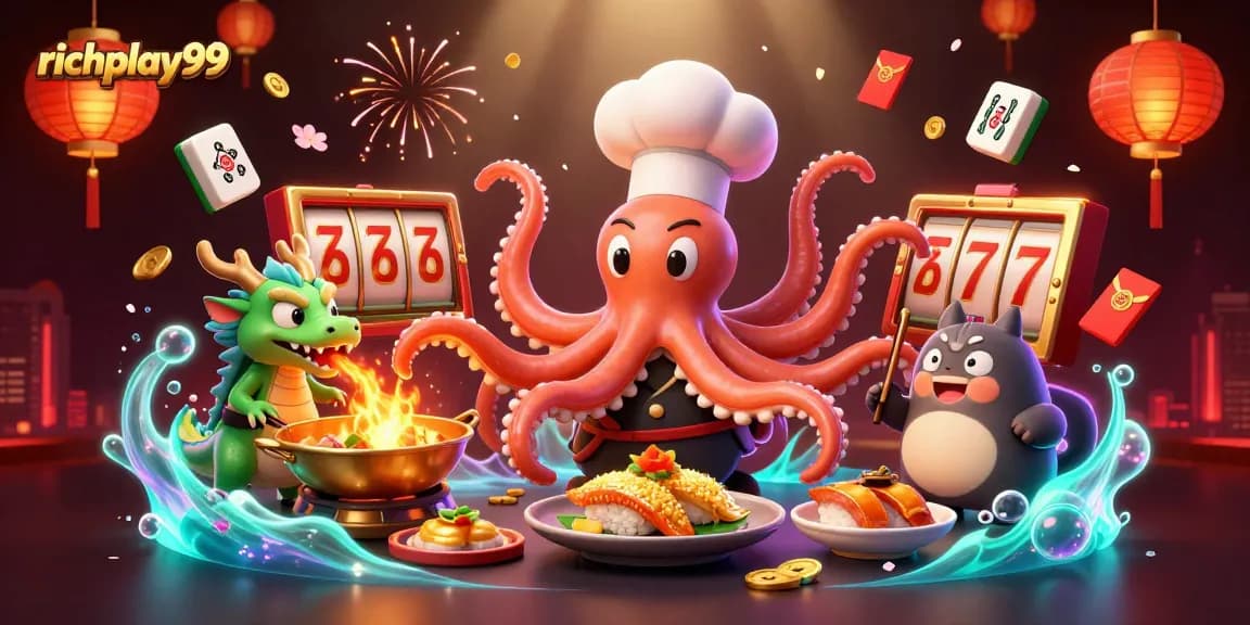 Experience the thrill of richplay99 with an exciting 3D casino scene featuring vibrant characters and slot game elements.