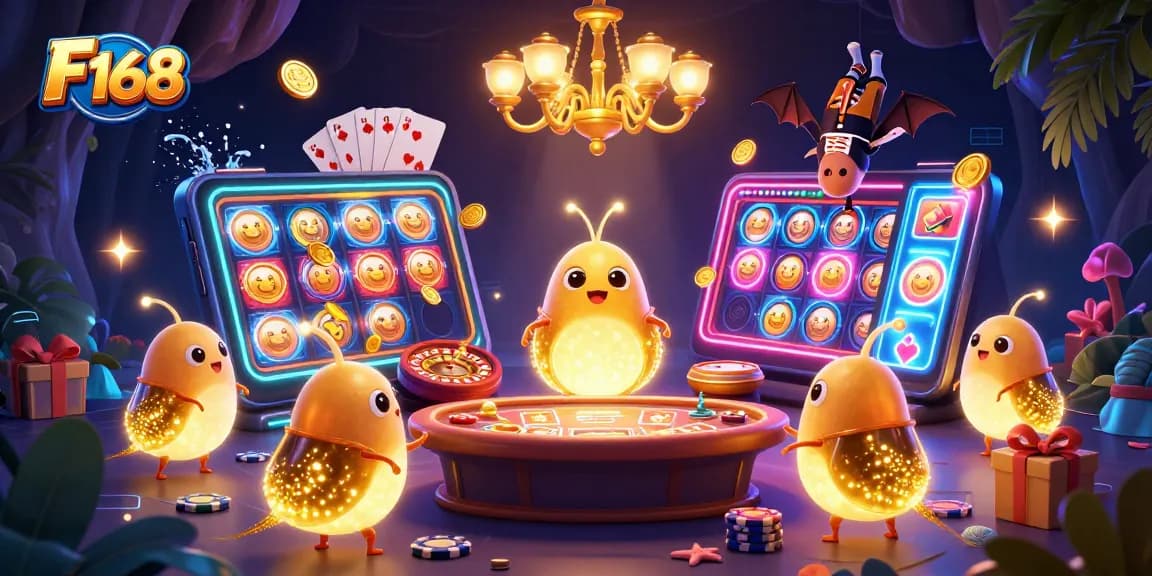 Engage in F 168's vibrant casino scene with glowworms and glowing games as you win big!