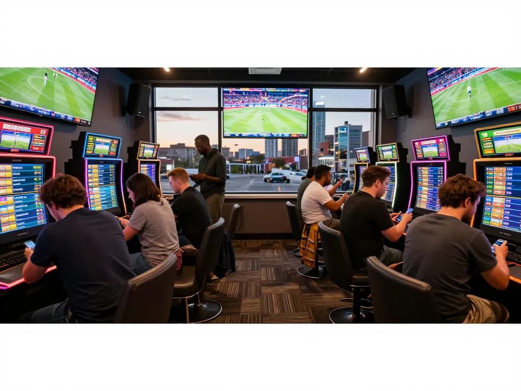 SC88 sports betting lounge featuring fans placing bets on live games with excitement.