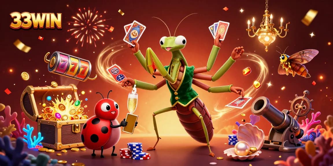 Experience thrilling wins at 33WIN with a vibrant casino scene full of excitement and riches.