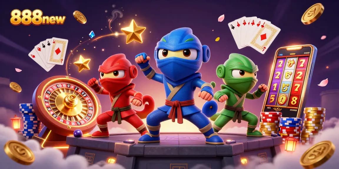 Experience the thrill of 888new's casino adventure with lively chameleons and exciting game elements.