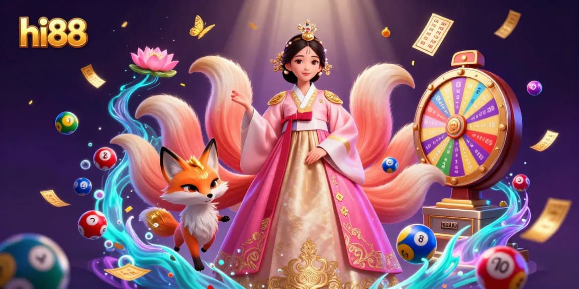 Experience thrilling gameplay at hi88 with a vibrant 3D illustration of lucky symbols and casino elements.