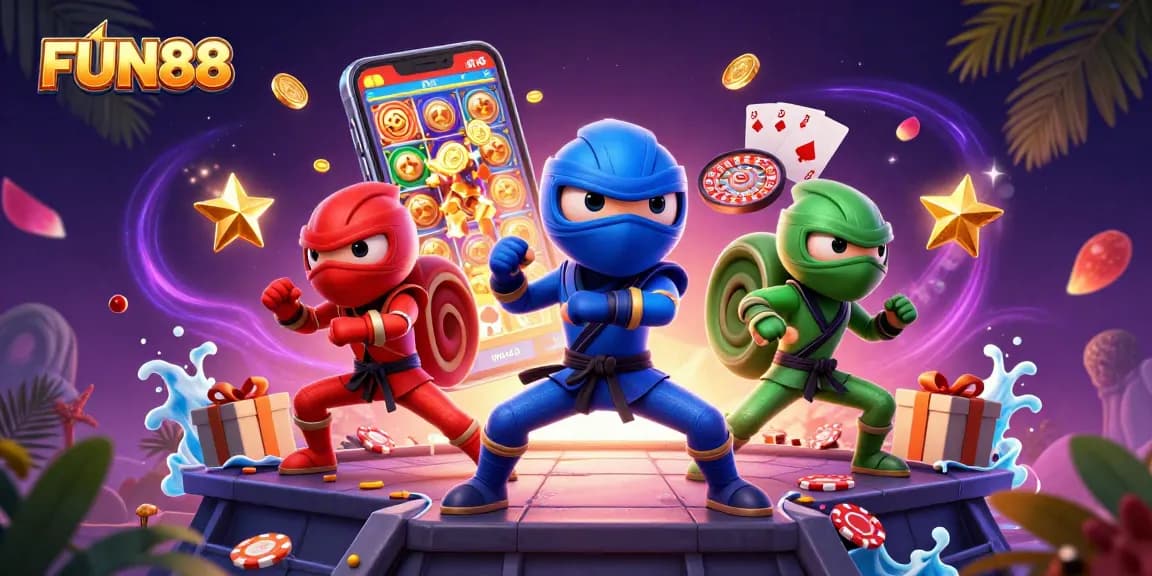 Engage in thrilling FUN88 slot gaming with dynamic 3D chameleon ninjas and casino excitement!