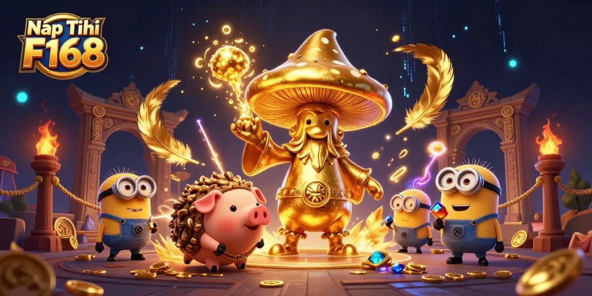 Nạp Tiền F168 online payment system illustrated with golden magic and treasure elements for enhanced gameplay.
