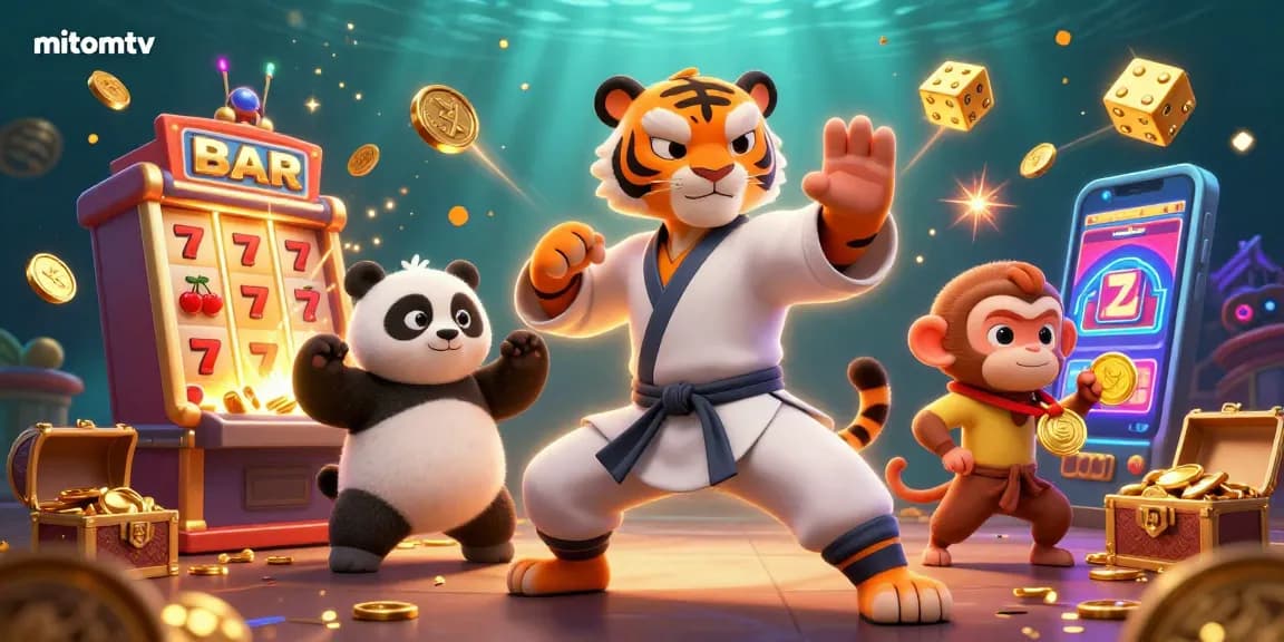 Experience high-quality gameplay with mitomtv's energetic casino illustration featuring lively characters.