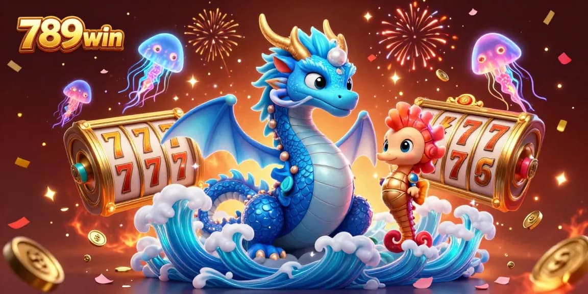 Experience the excitement of 789win with vibrant visuals of slot reels and a majestic dragon.