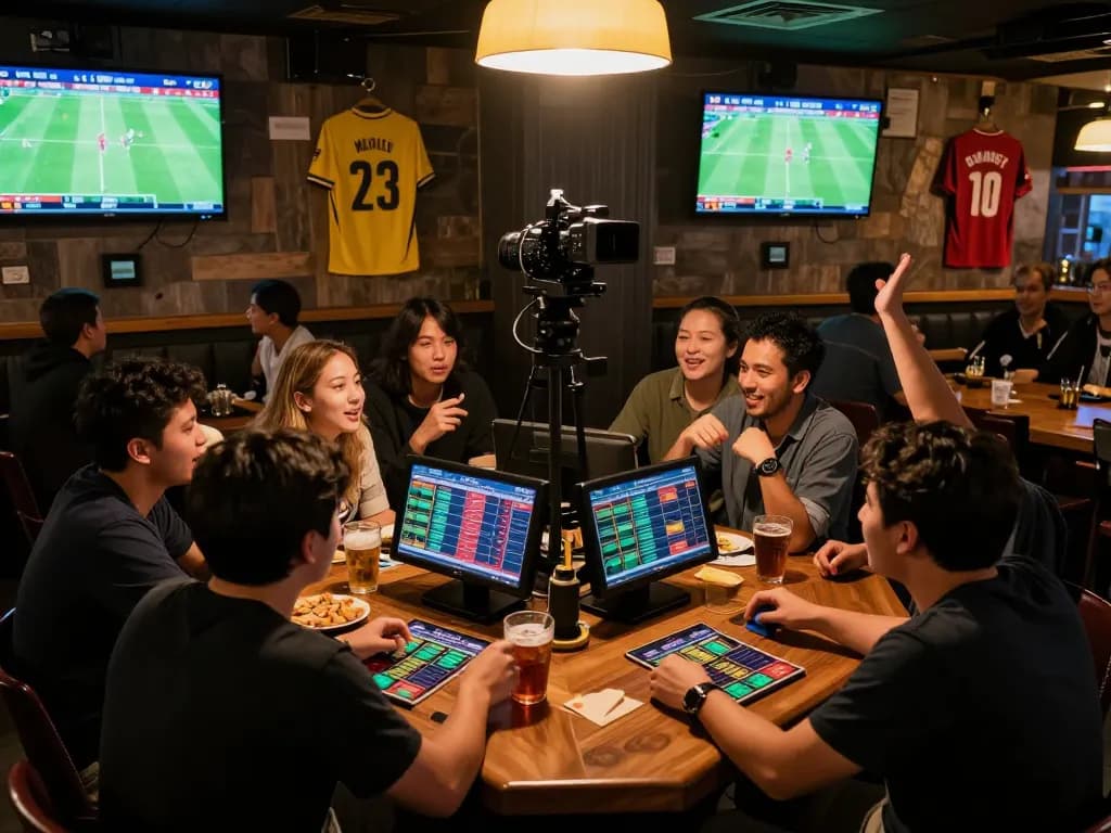 Exciting sports bar scene featuring kèo nhà cái 5 betting with fans discussing strategies over live games.