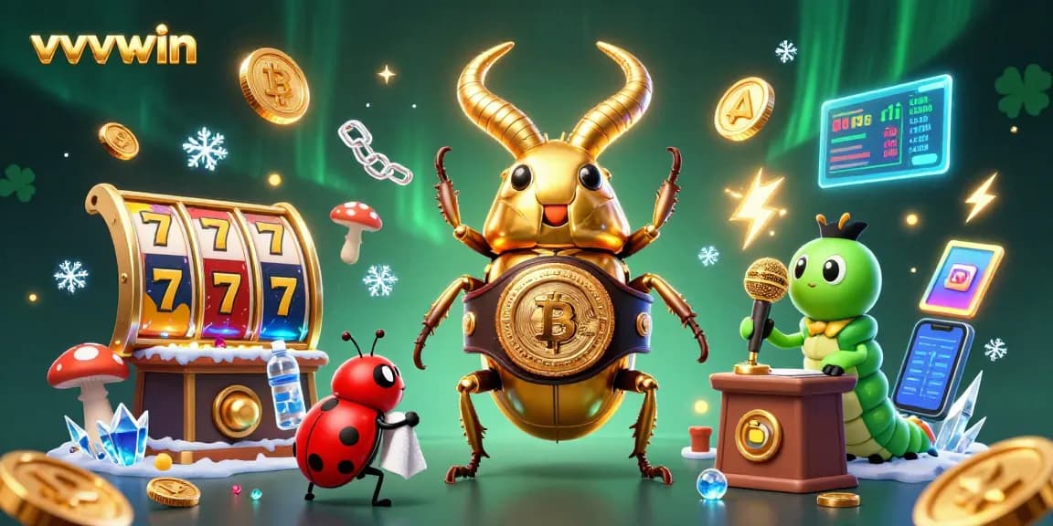Experience the excitement of vvvwin slots with a vibrant 3D scene featuring a boxing beetle champion.