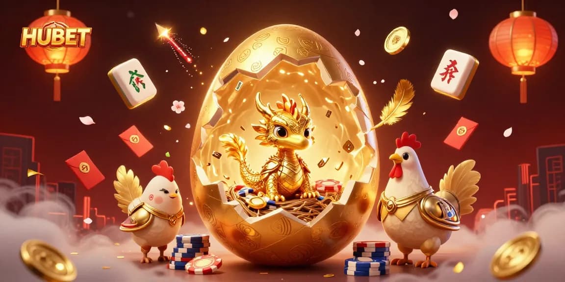Experience HUBET's thrilling online casino games with an imaginative golden dragon illustration.