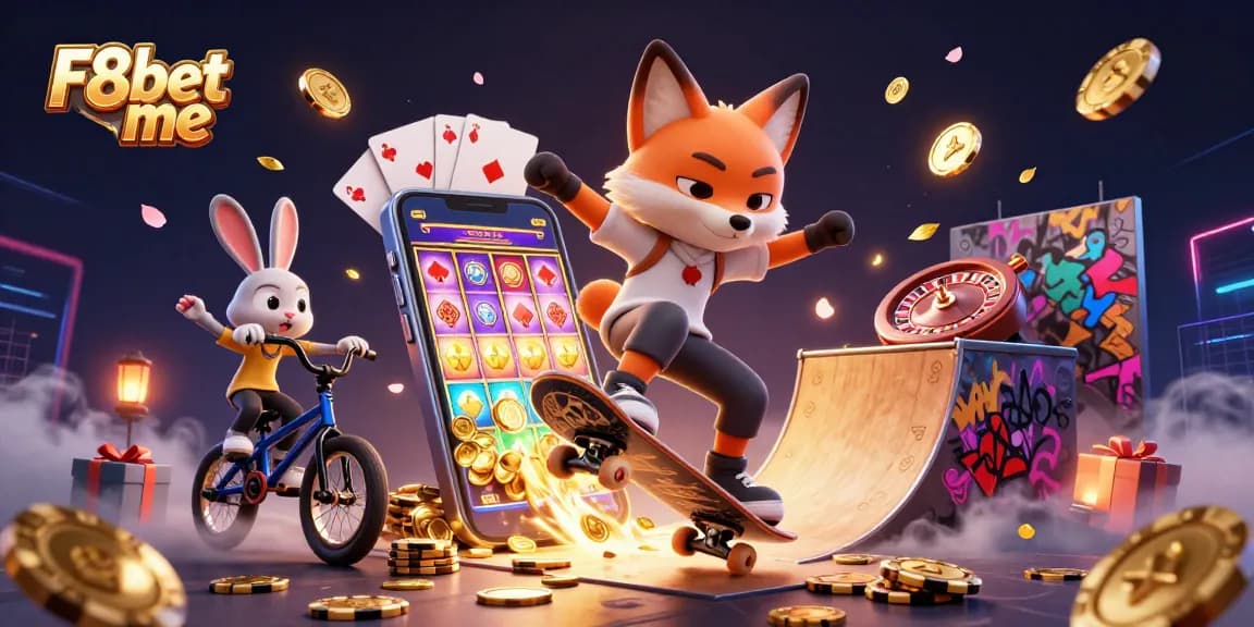 Experience F8bet me with dynamic characters in a vibrant casino scene showcasing thrilling gameplay.
