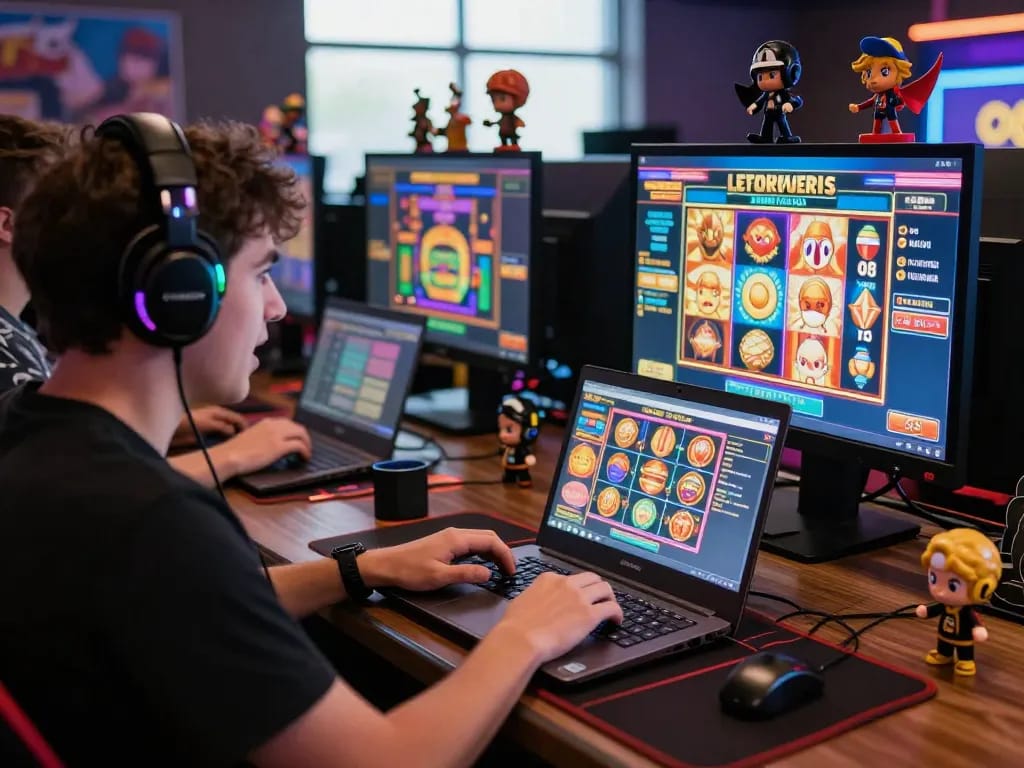 Excited player at trang chủ o8 immersed in a live casino game with colorful lighting and gaming paraphernalia.