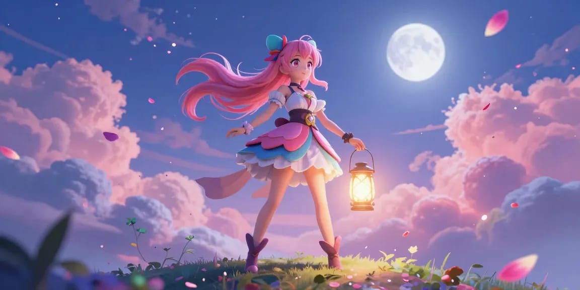 An enchanting character in an ecchi outfit surrounded by a vibrant fantasy landscape, showcasing AI ecchi art creativity.