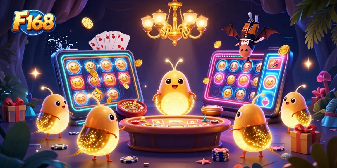 Engage in F 168's vibrant casino scene with glowworms and glowing games as you win big!