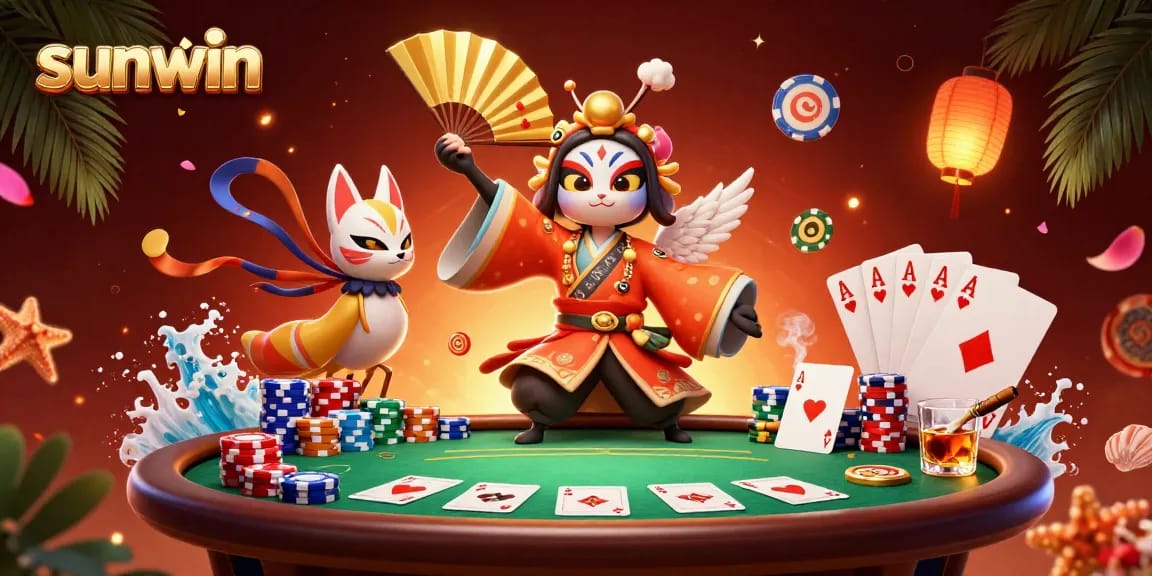 Experience the thrill of sunwin with vibrant 3D casino scenes featuring poker excitement and engaging characters.