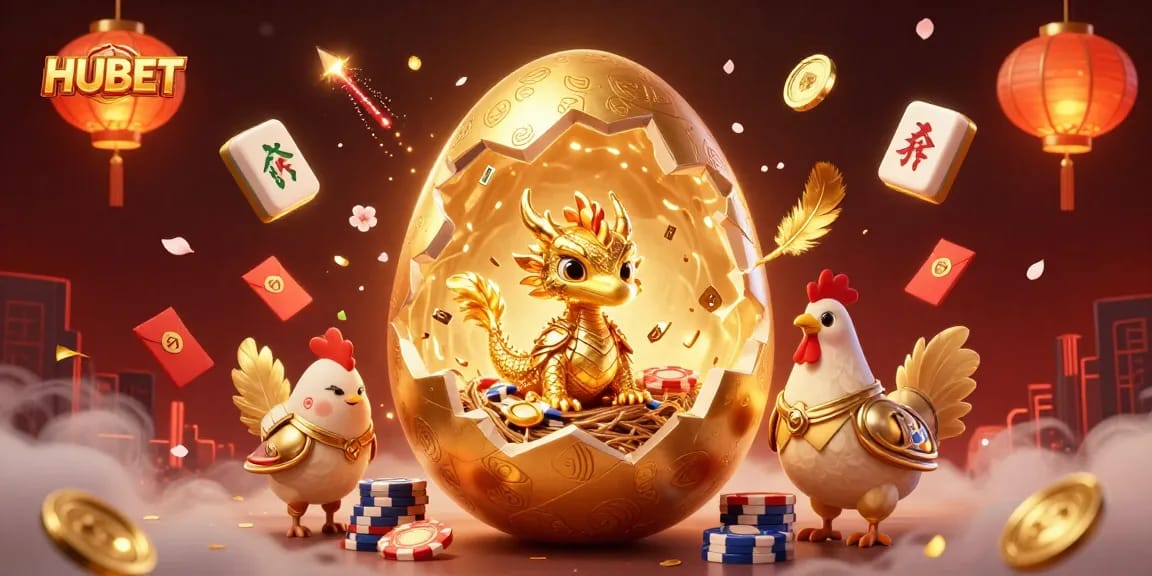 Experience HUBET's thrilling online casino games with an imaginative golden dragon illustration.