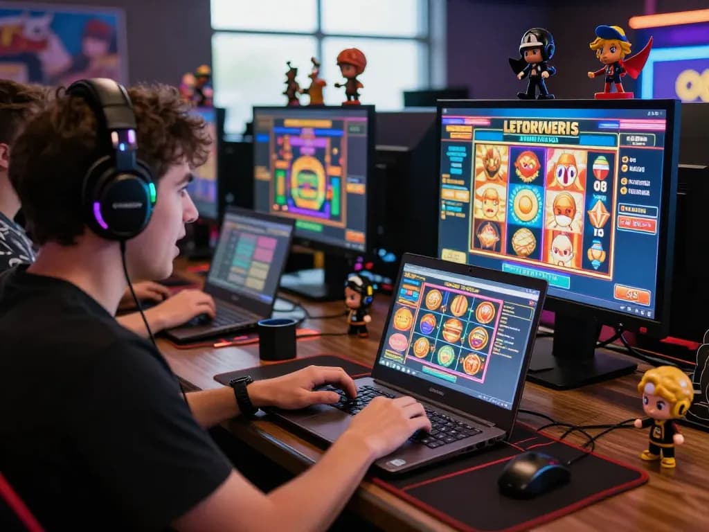 Excited player at trang chủ o8 immersed in a live casino game with colorful lighting and gaming paraphernalia.