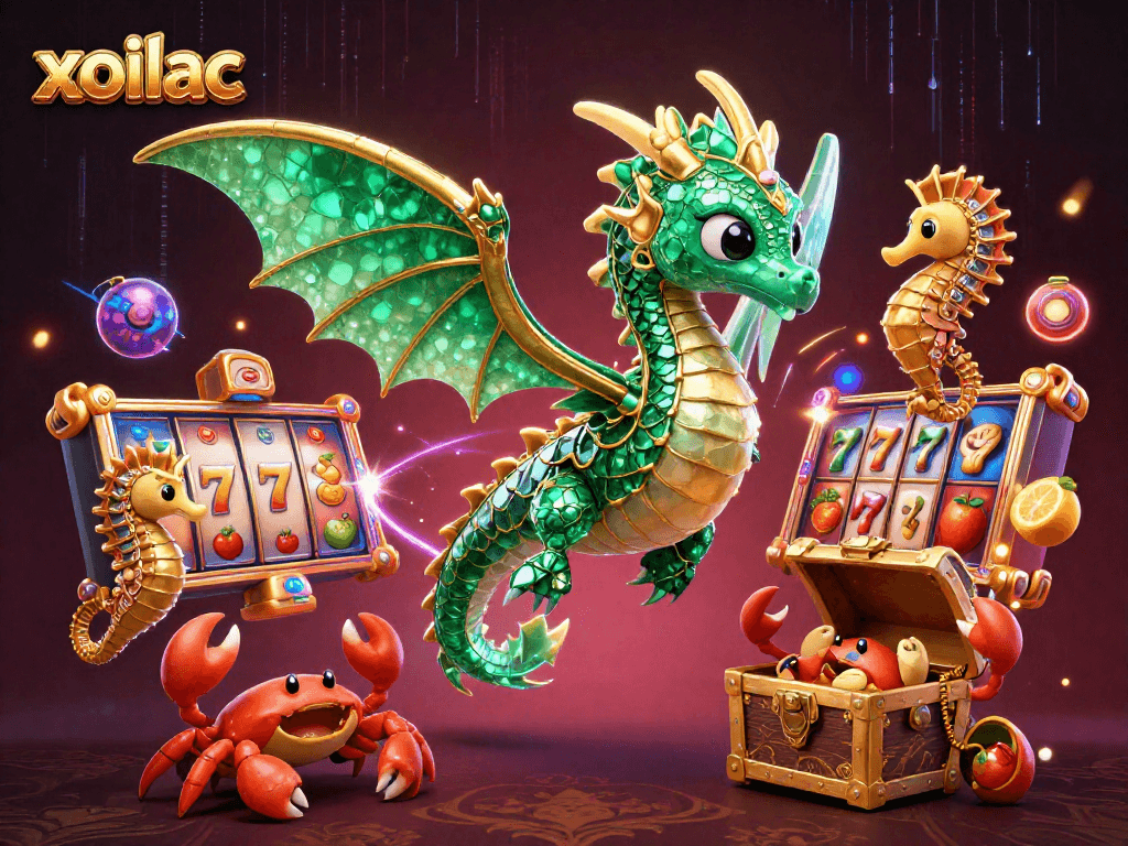 Spin the reels in excitement with the xoilac sea dragon amidst vibrant slot symbols and treasures!