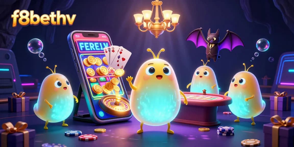 Experience the vibrant gaming world of f8bethv with glowing characters illuminating a lively casino.
