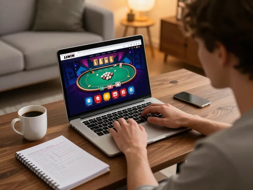 Engaging in online gaming at trang chủ llwin, showcasing vibrant gameplay and strategic notebook