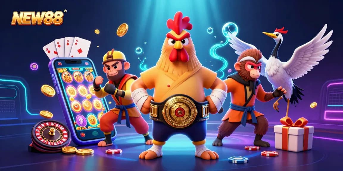 Experience exciting gameplay with NEW88, featuring casino elements and dynamic characters.