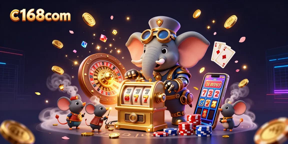 Experience thrilling gameplay at c168com with stunning 3D visuals of steampunk characters, slots, and coins.