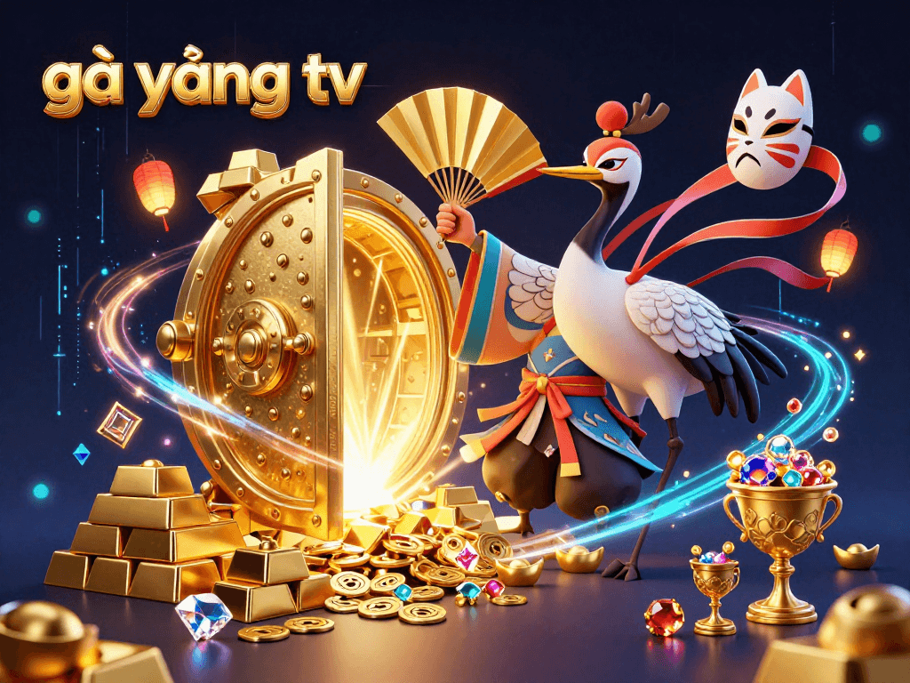 Engage with the dynamic gà vàng tv casino scene featuring a kabuki warrior crane and treasure elements.