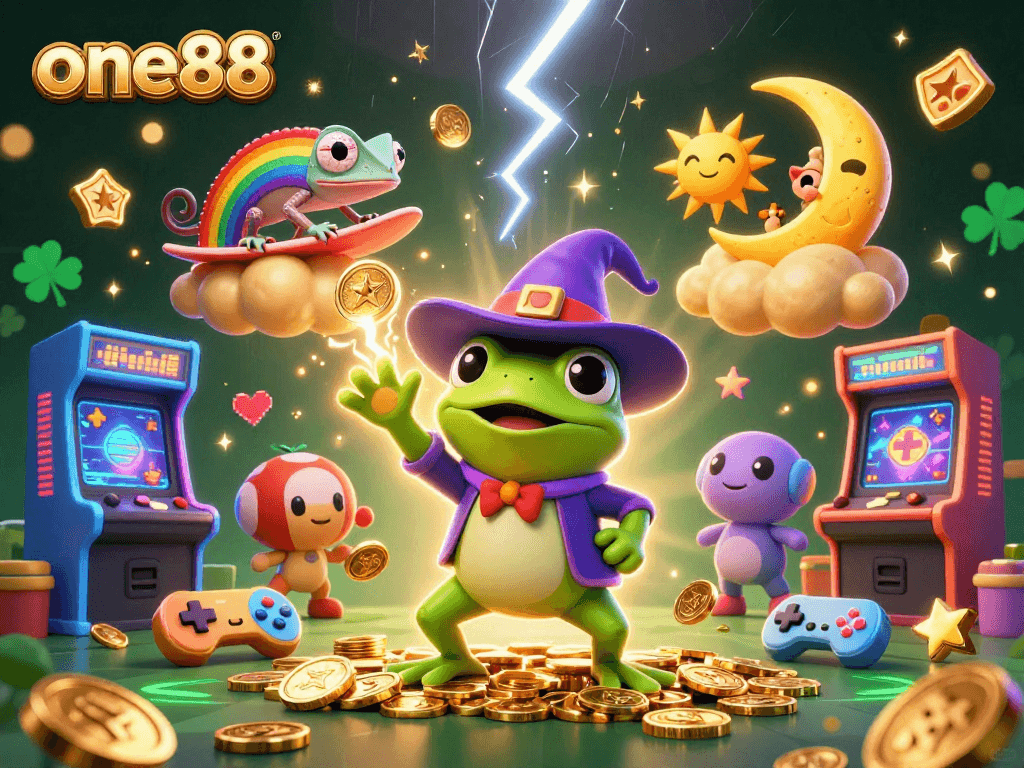 Boost your wins at one88 with a vibrant 3D illustration featuring characters and casino elements in an exciting atmosphere.