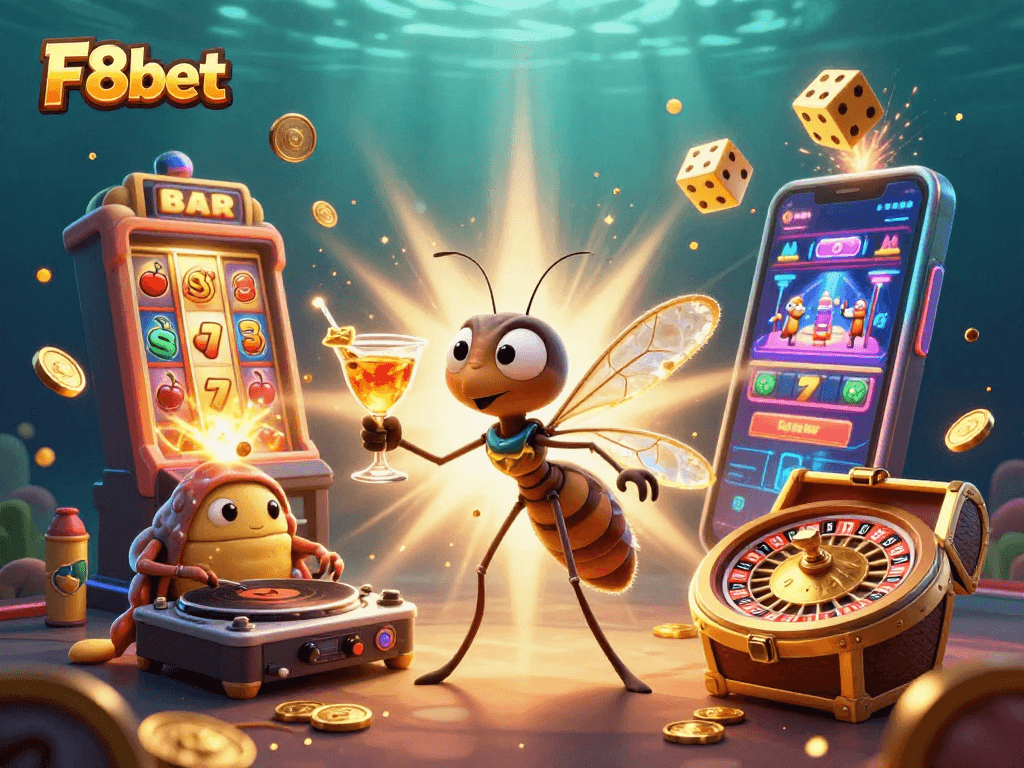 Experience thrilling gameplay at F8bet with a vibrant casino illustration showcasing exciting gaming elements.
