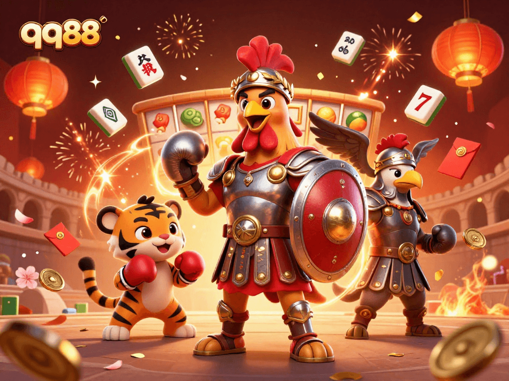 Experience thrilling gameplay at qq88 with colorful slots, playful characters, and vibrant celebrations.