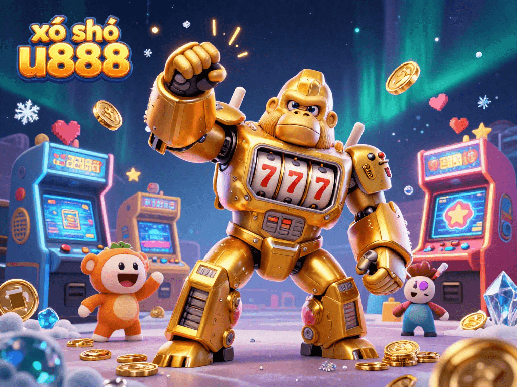 Experience the thrill of xổ số u888 with an explosive 3D lottery-themed illustration featuring vibrant gaming elements.
