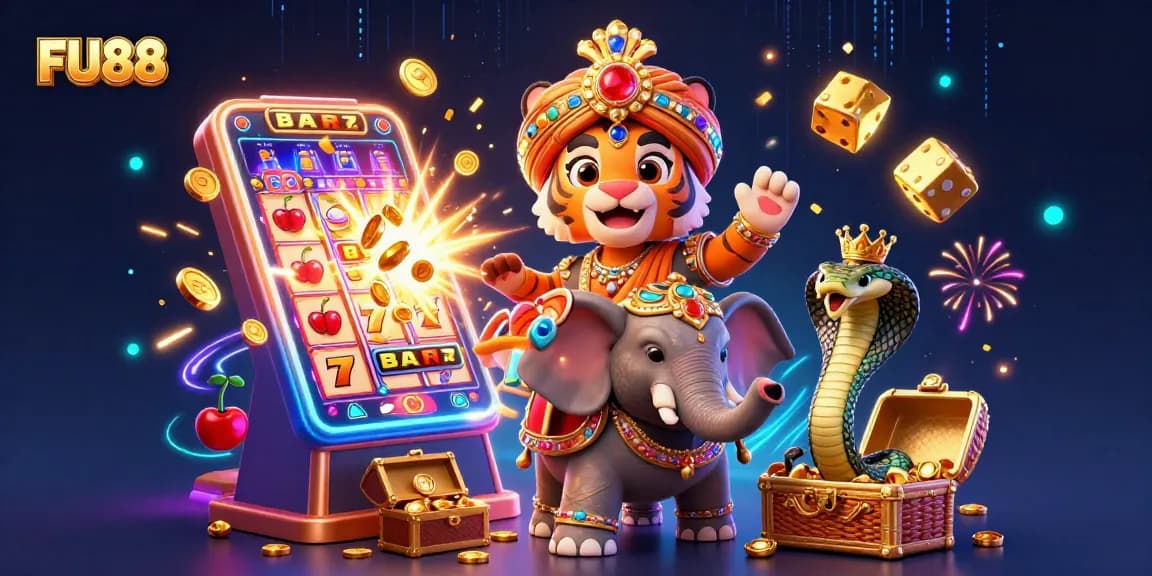 Experience excitement at FU88 with a lively scene of casino games and stunning characters.