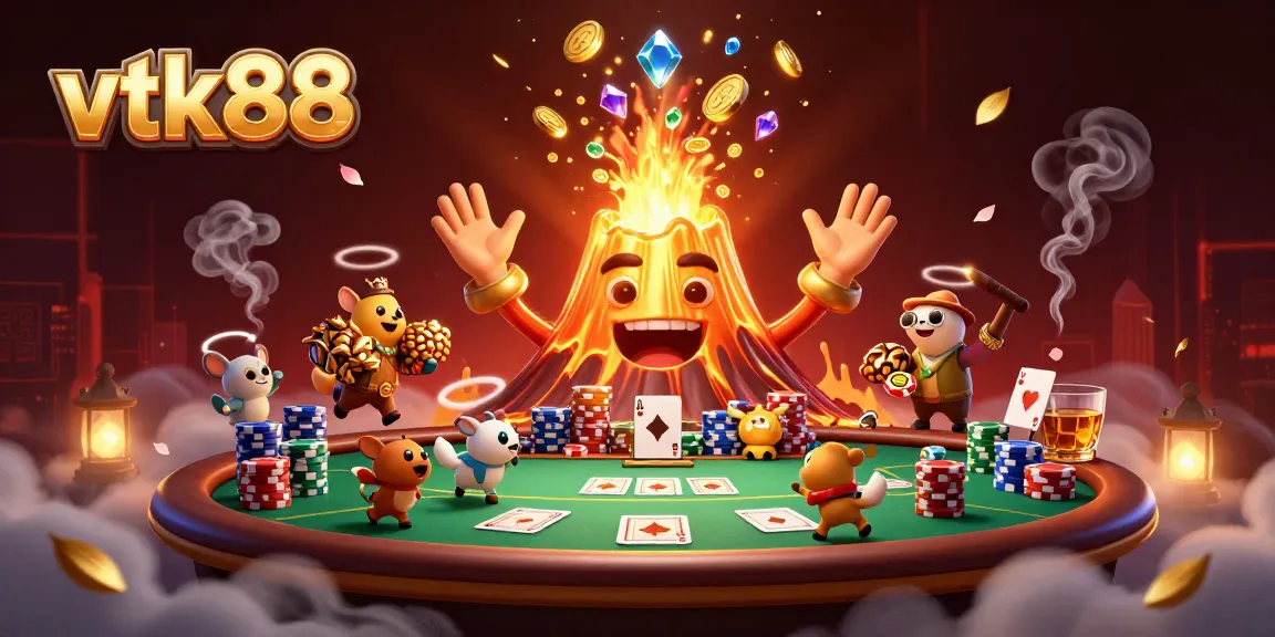 Experience thrilling casino adventures with vtk88's vibrant 3D gambling scene filled with treasures.