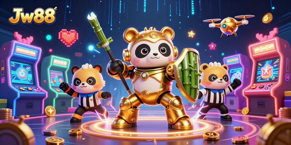 Experience thrilling gameplay with Jw88 in vibrant 3D casino illustration, showing energetic battles.