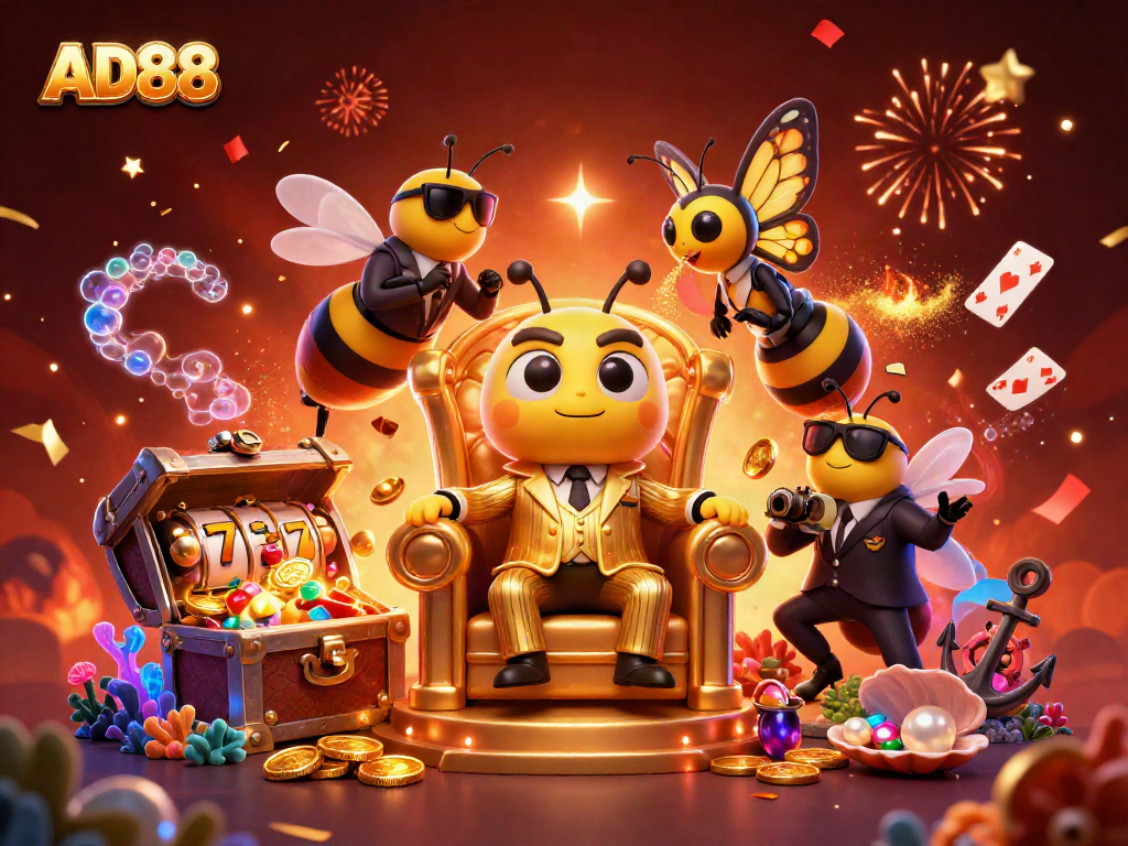 Experience excitement with AD88 as vibrant characters engage in a thrilling slot scene.