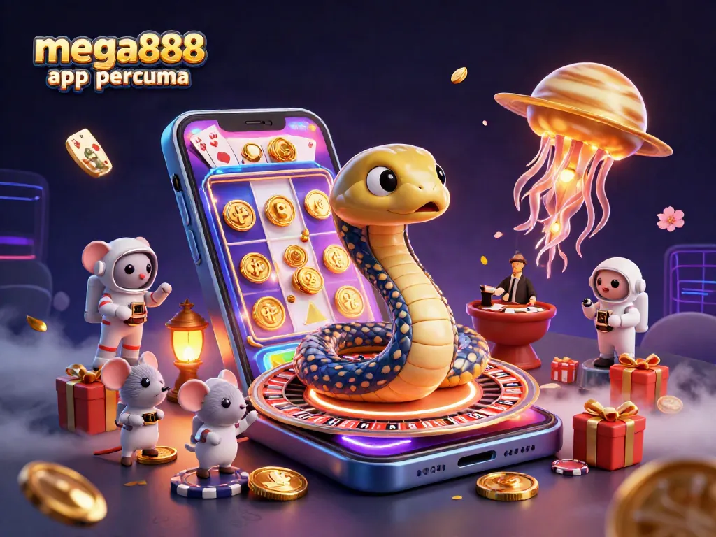 Spin with the mega888 app percuma, featuring a cosmic theme with engaging gaming elements.