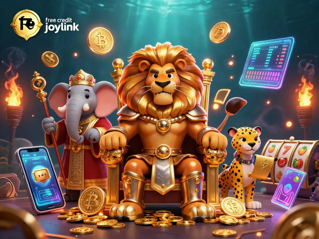 Claim free credit no deposit joylink while enjoying a vibrant casino scene featuring lively characters and gaming elements.
