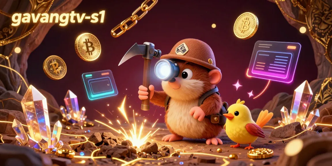 Experience thrilling mining fun with gavangtv-s1's vibrant treasure hunter scene showcasing crypto elements and interactions.