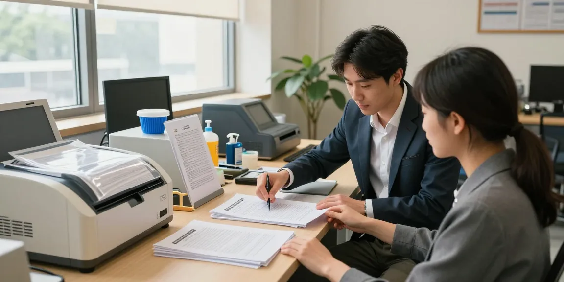 Khách hàng nhận trợ giúp từ chuyên gia tại trung tâm dịch vụ Địa chỉ bóc ép plastic với các tài liệu được phục hồi trong tầm nhìn.