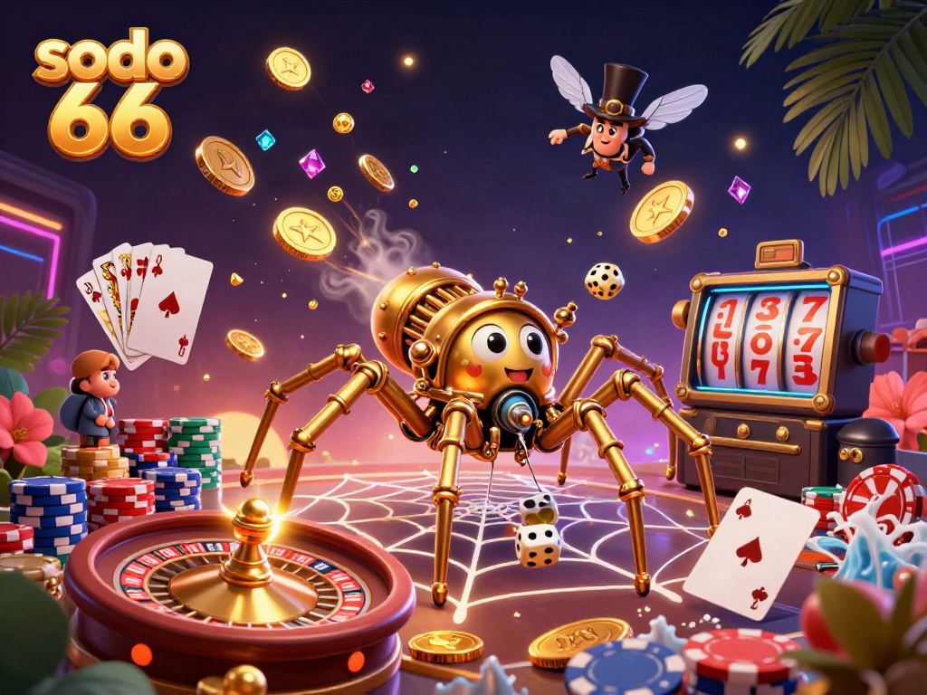 Experience exciting gaming action at sodo 66 with golden spider, roulette, and dynamic casino elements.