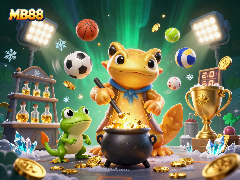 Engage with the MB88 betting experience in an enchanting alchemical scene full of gold elements.