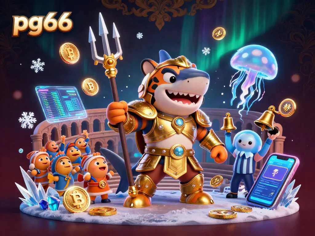 Engage with pg66's thrilling underwater casino adventure featuring a fierce gladiator shark.