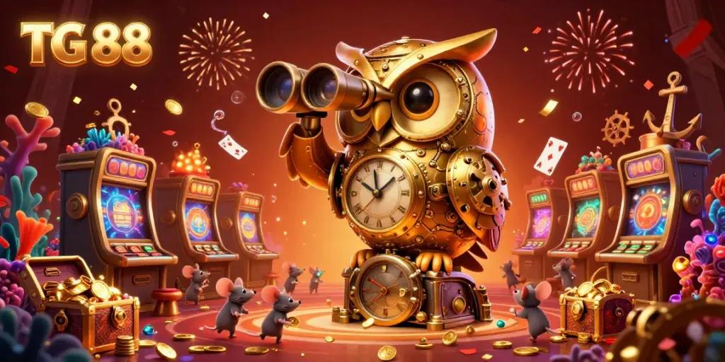 Experience the excitement of TG 88 with vibrant casino elements in a lively 3D illustration.