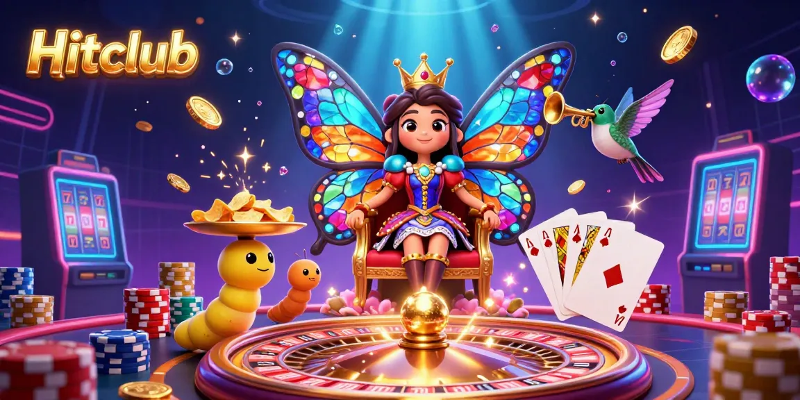 Players enjoy the casino magic of Hitclub with vibrant illustrations of games and fortune elements.