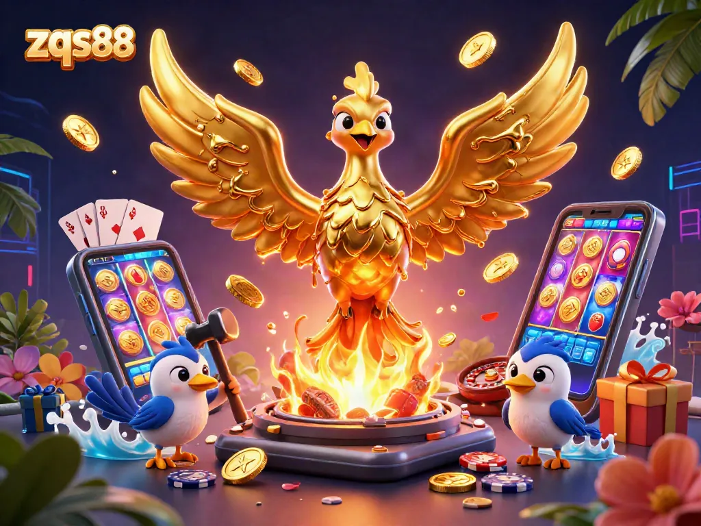 Experience thrilling gameplay at zqs88 with a dynamic 3D phoenix and exciting casino elements.