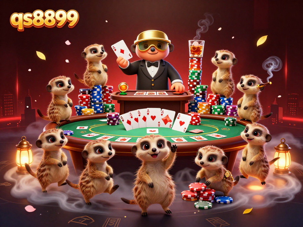 Engage in thrilling gameplay at qs8899 with meerkats running a vibrant casino scene filled with excitement.