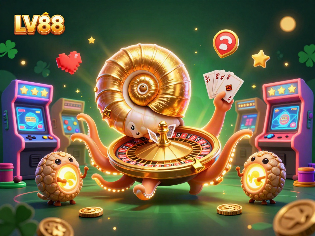 Experience thrilling gameplay at LV88 with a dynamic illustration showcasing a giant nautilus and vibrant casino elements.
