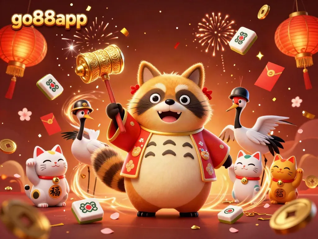 Experience the thrill of the go88app with vibrant characters celebrating luck in a dynamic casino scene.